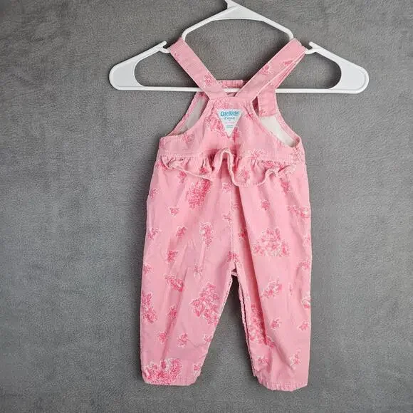 Vintage Oshkosh Bgosh Pink Corduroy Floral Overalls Size 12 Month - Picture 2 of 7
